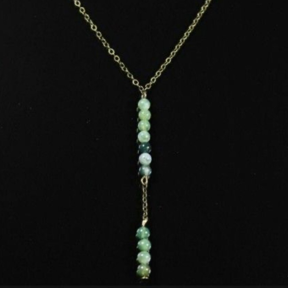 Genuine stone pendant, 11 genuine moss grass agate stones  Necklace